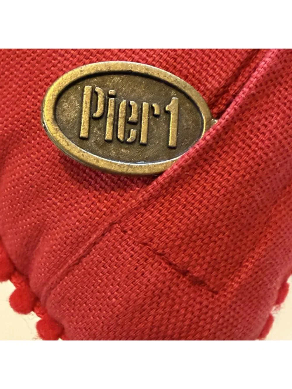 Pier 1 Decorative Cat Throw Pillow Red Black Scarf Embroidery Pom-Pom Trim 11x11